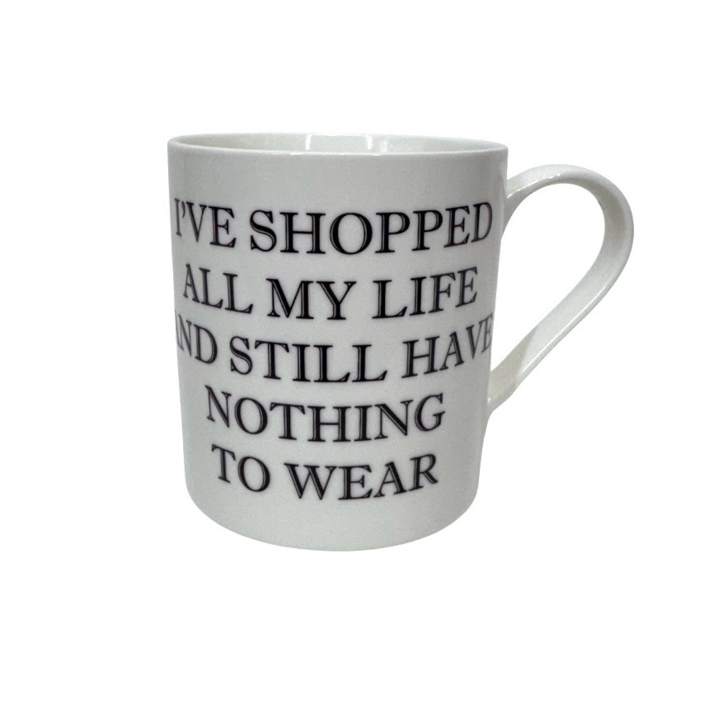 Modern Print Humorous Shopping Themed Coffee Mug Ceramic Neutral Black & White